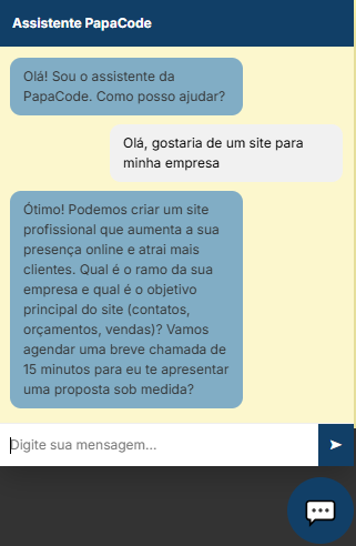 Demonstração do chatbot da PapaCode