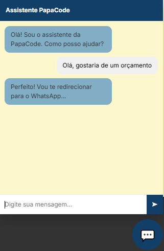 Demonstração do chatbot da PapaCode